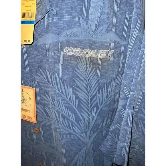 Tommy Bahama Islander Fronds 100% Silk Camp Size XL Blue Floral Tropical NWT - Picture 2 of 7